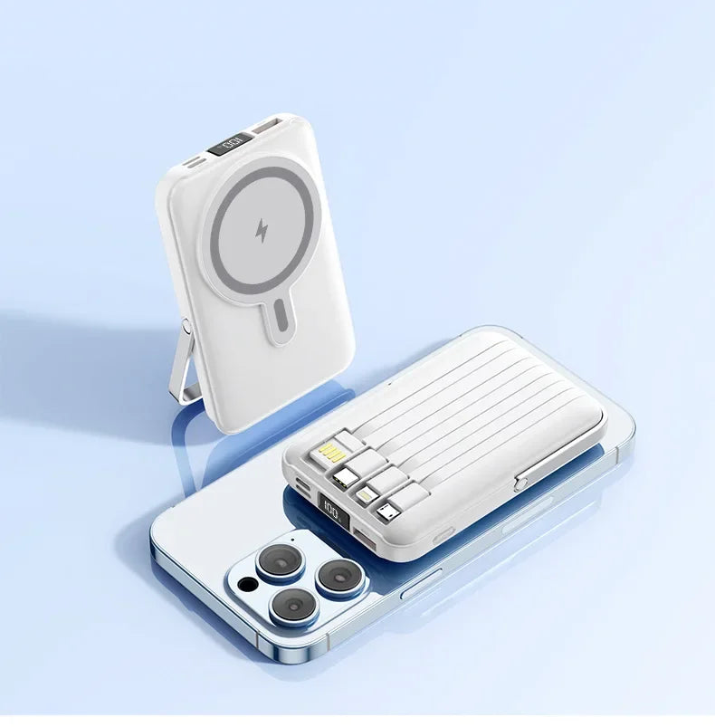 New Magnetic Power Bank 20000mAh Fast Charging Wireless W/ Cables Stand for IPhone Magsafe Powerbank Portable External Battery